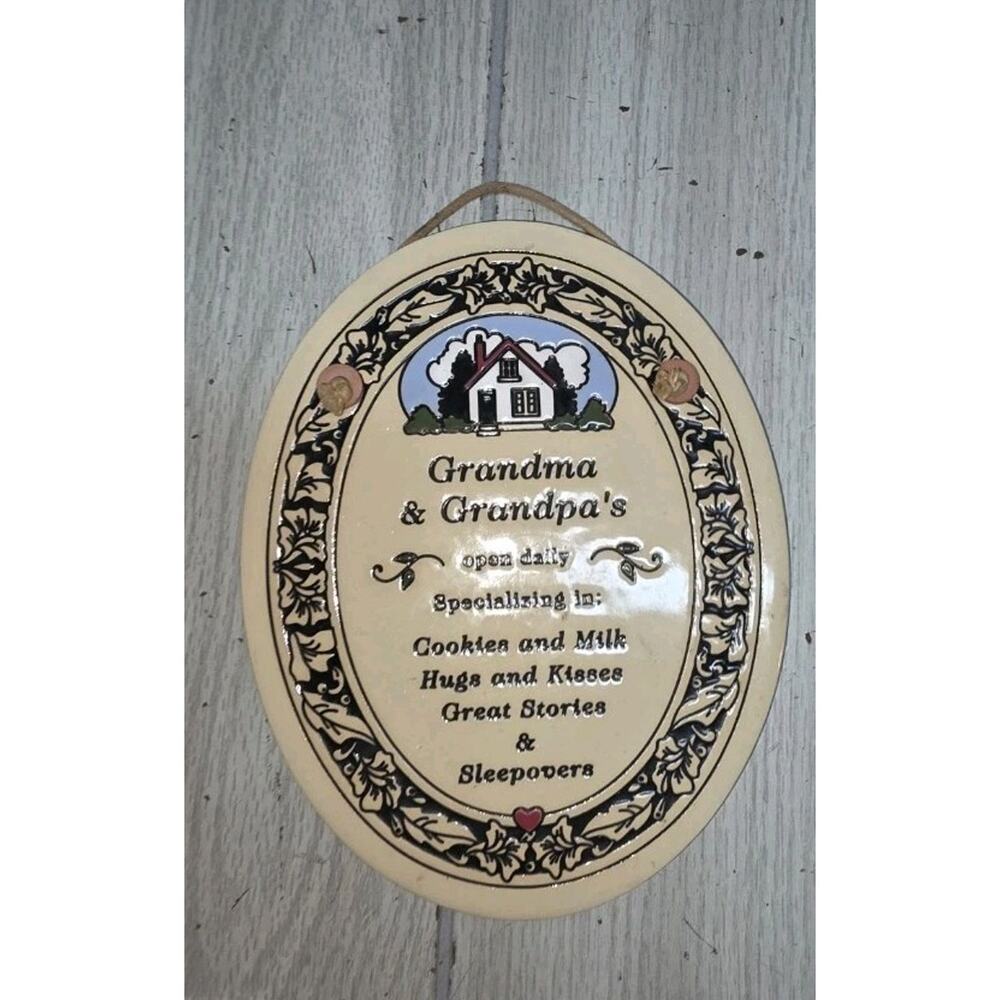 Vtg Trinity Pottery Grandma & Grandpa Plaque Wall Hanging USA Made Farmhouse